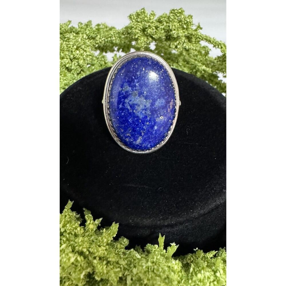 Sterling Silver Chunky Oval Lapis Lazuli Ring Size 6.5 - Picture 4 of 7